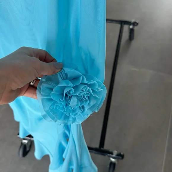 Strapless Blue Dress with Floral Detail and Chocker - Picture 8 of 11